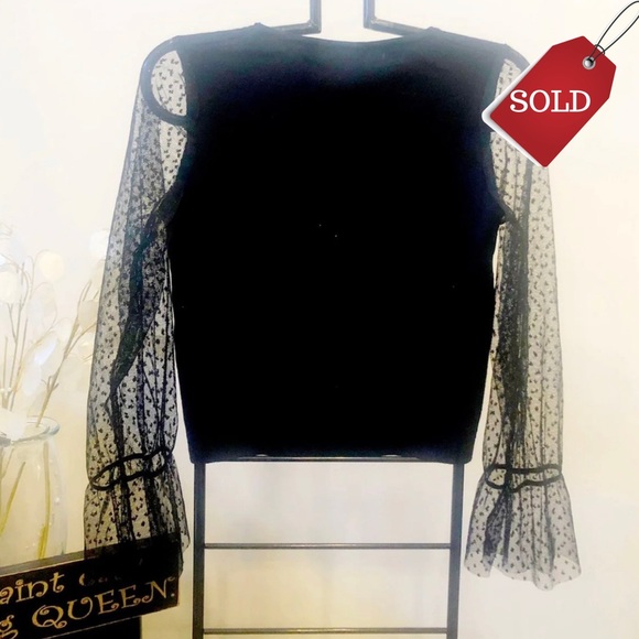 Vivid Sweaters - Vivid Mesh Long Sleeve Black Sweater